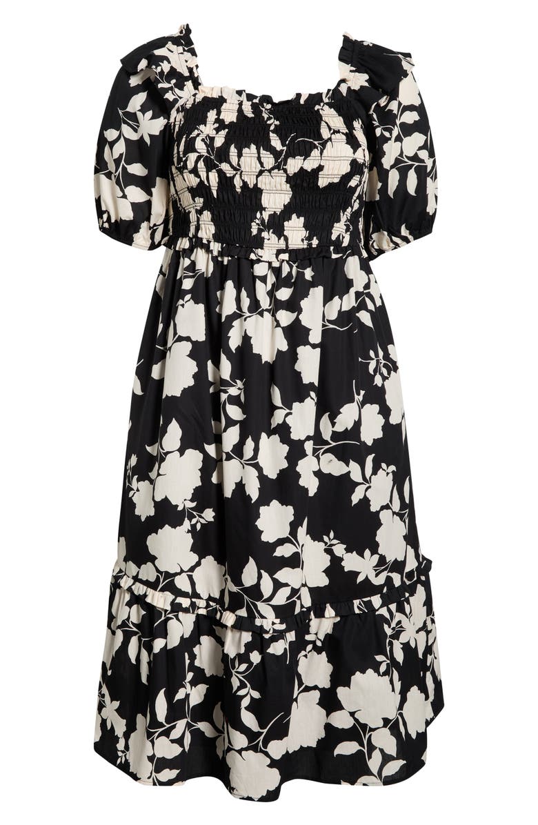 SUGARLIPS Mableton Floral Print Smocked Dress, Alternate, color, Black-Cream