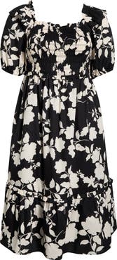 SUGARLIPS Mableton Floral Print Smocked Dress