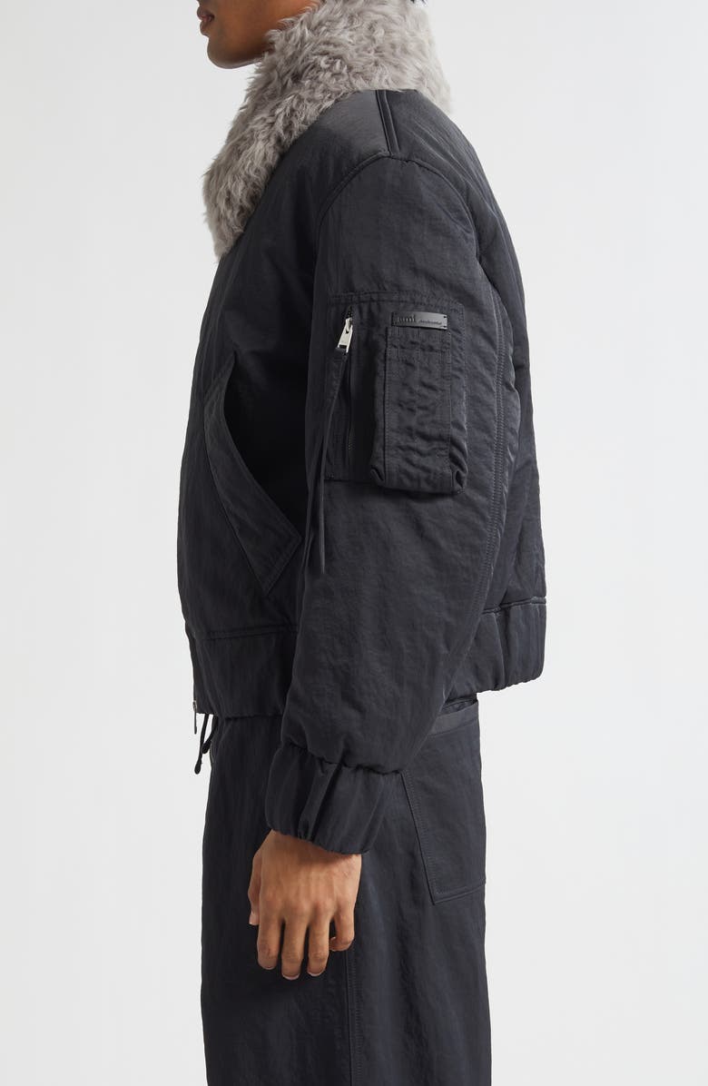 AMI PARIS Padded Water Repellent Bomber Jacket with Detachable Genuine Shearling Collar, Alternate, color, Anthracite
