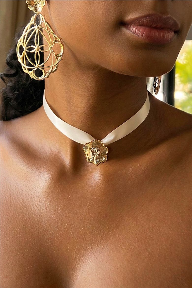 Poppy Ribbon Choker, Alternate, color, Gold