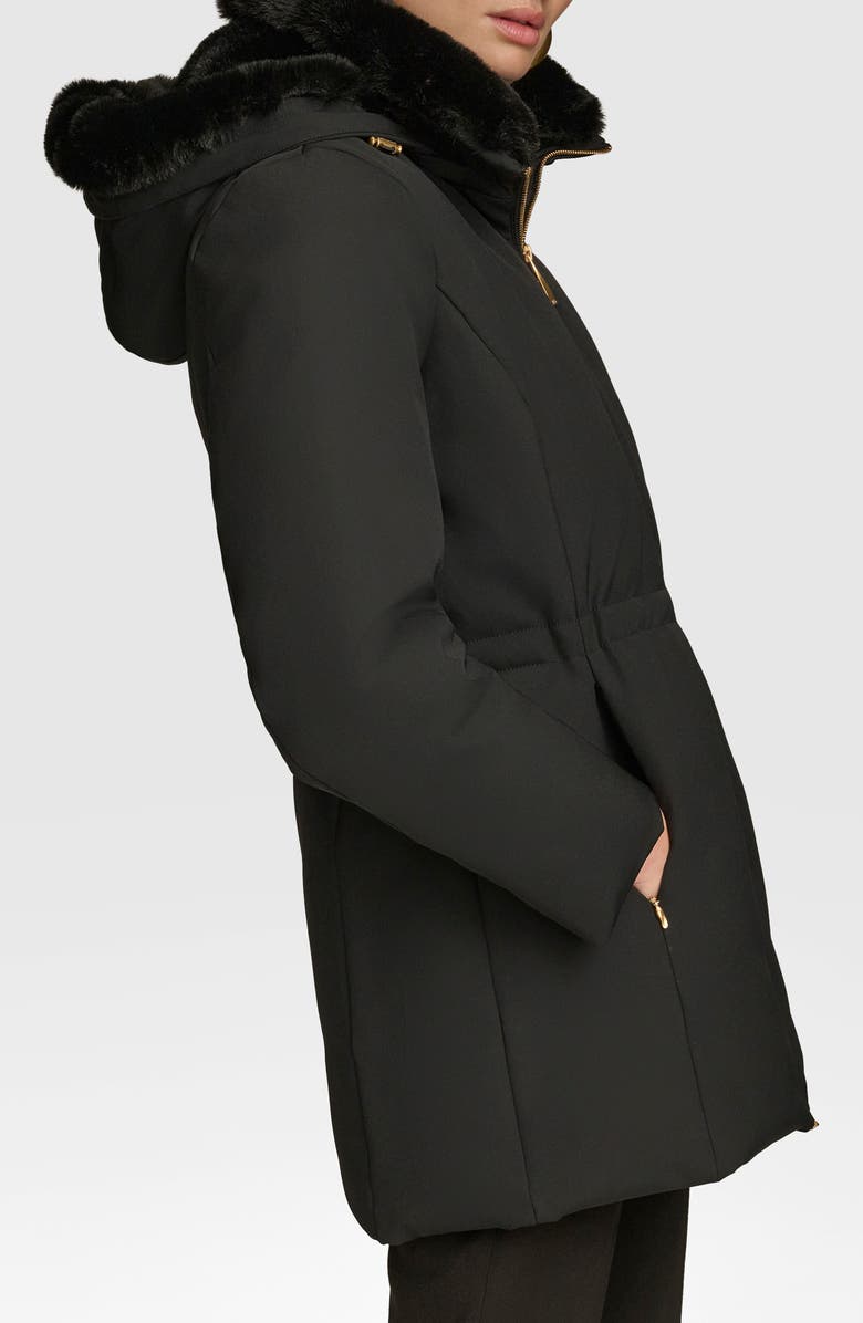 Donna Karan New York Lux Water Resistant Puffer Coat with Faux Fur Trim, Alternate, color, Black