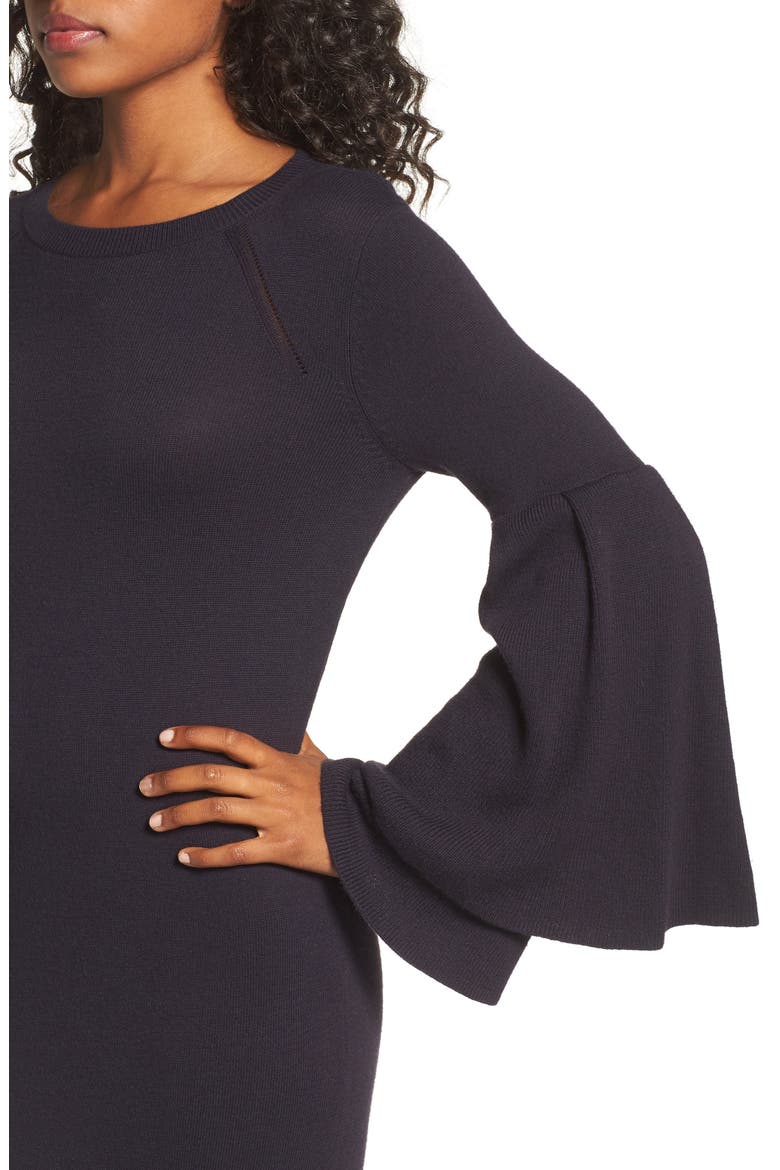 Bell Sleeve Sweater Dress, Alternate, color, NAVY WELL