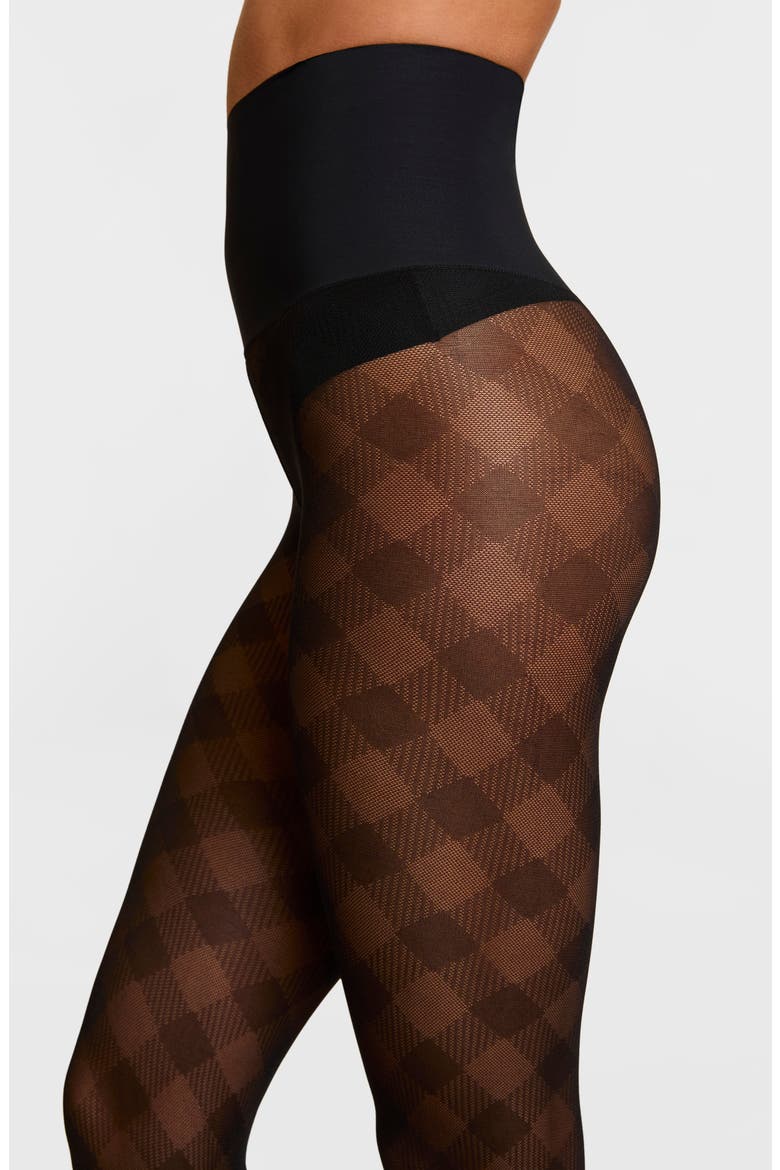 Plaid Sheer Tights, Alternate, color, BLACK