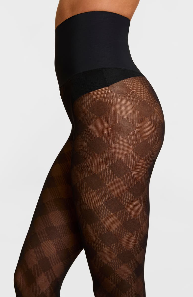 Commando Plaid Sheer Tights, Alternate, color, Black