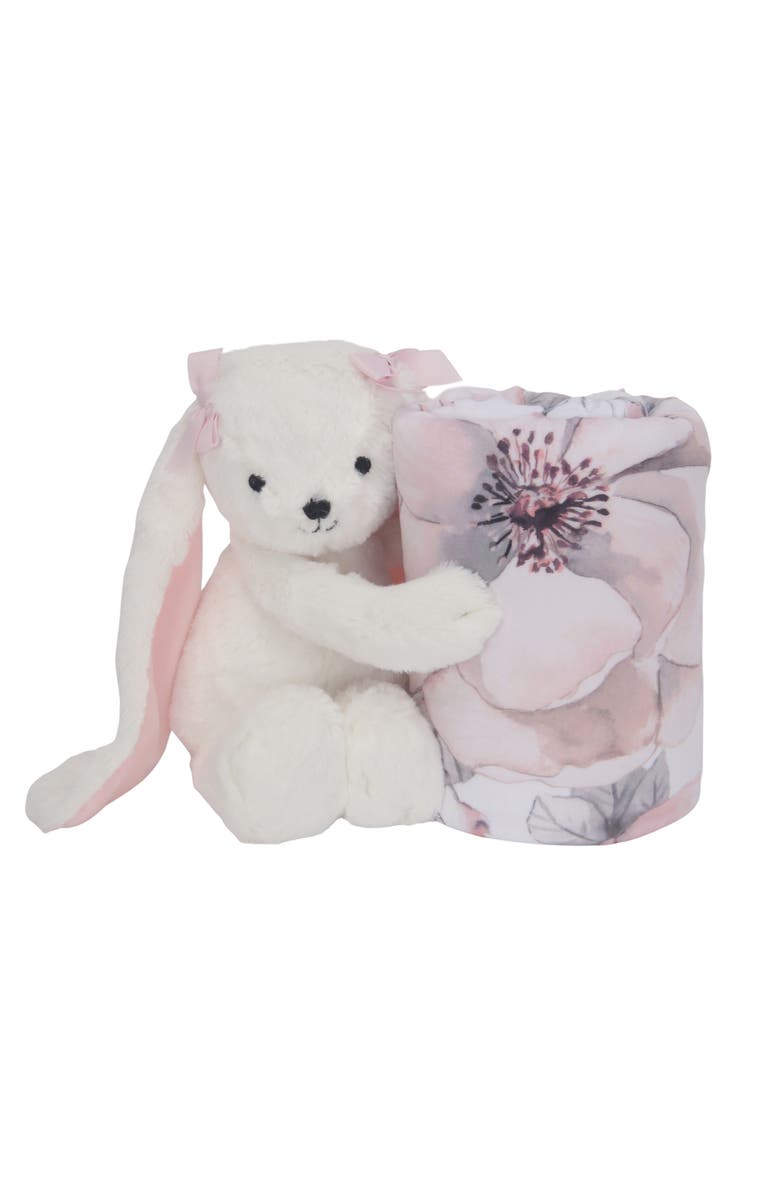 Lambs & Ivy Floral Blanket & Plush Bunny Stuffed Animal Toy Baby Gift Set, Alternate, color, White