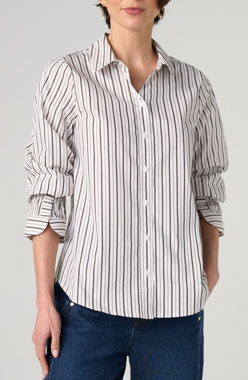 Liverpool Los Angeles Adjustable Sleeve Shirt in Cream W/Dark Espresso at Nordstrom, Size X-Large