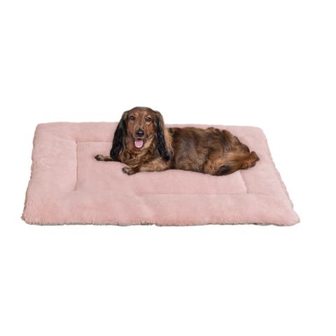 Flora Extra Large Classic Cottage Linen/Plush Ultra Soft Reversible Pet Bed & Crate Mat with Washable Cover