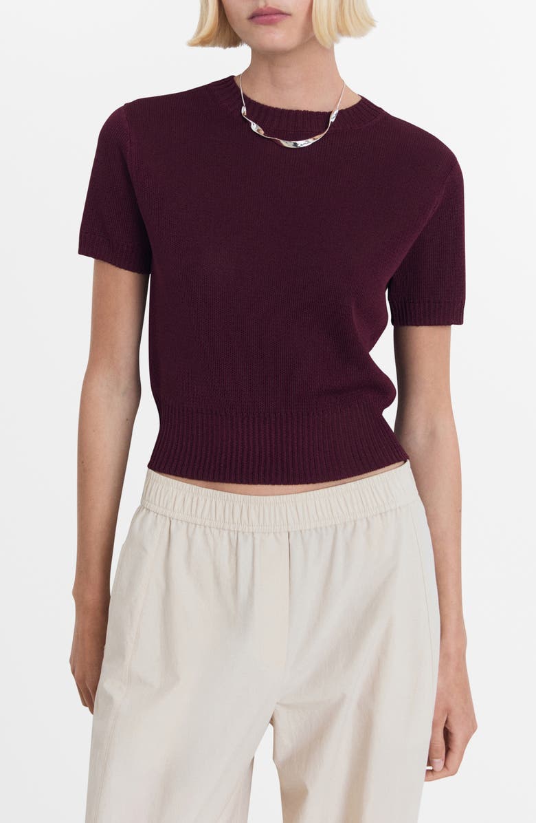 MANGO Short Sleeve Crop Sweater, Main, color, Burgundy