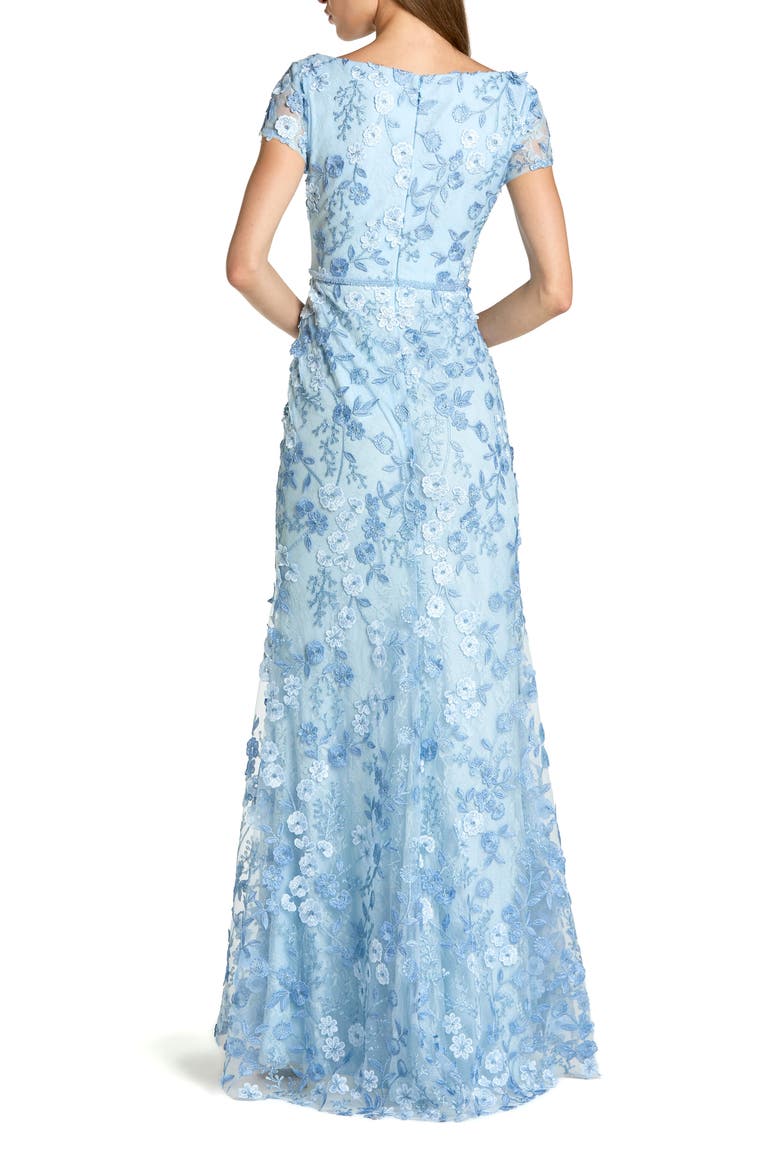 Floral Applique Boat Neck Cap Sleeve Gown, Alternate, color, Powder Blue