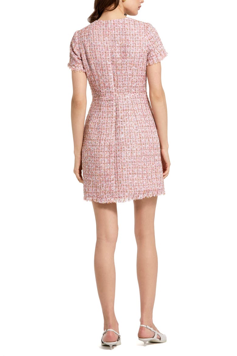 Boucle Short Sleeve Button Down Mini Dress With Pockets, Alternate, color, Pink Multi