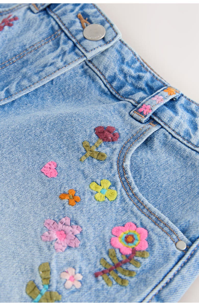 NEXT Kids' Embroidered Floral Denim Shorts, Alternate, color, Blue