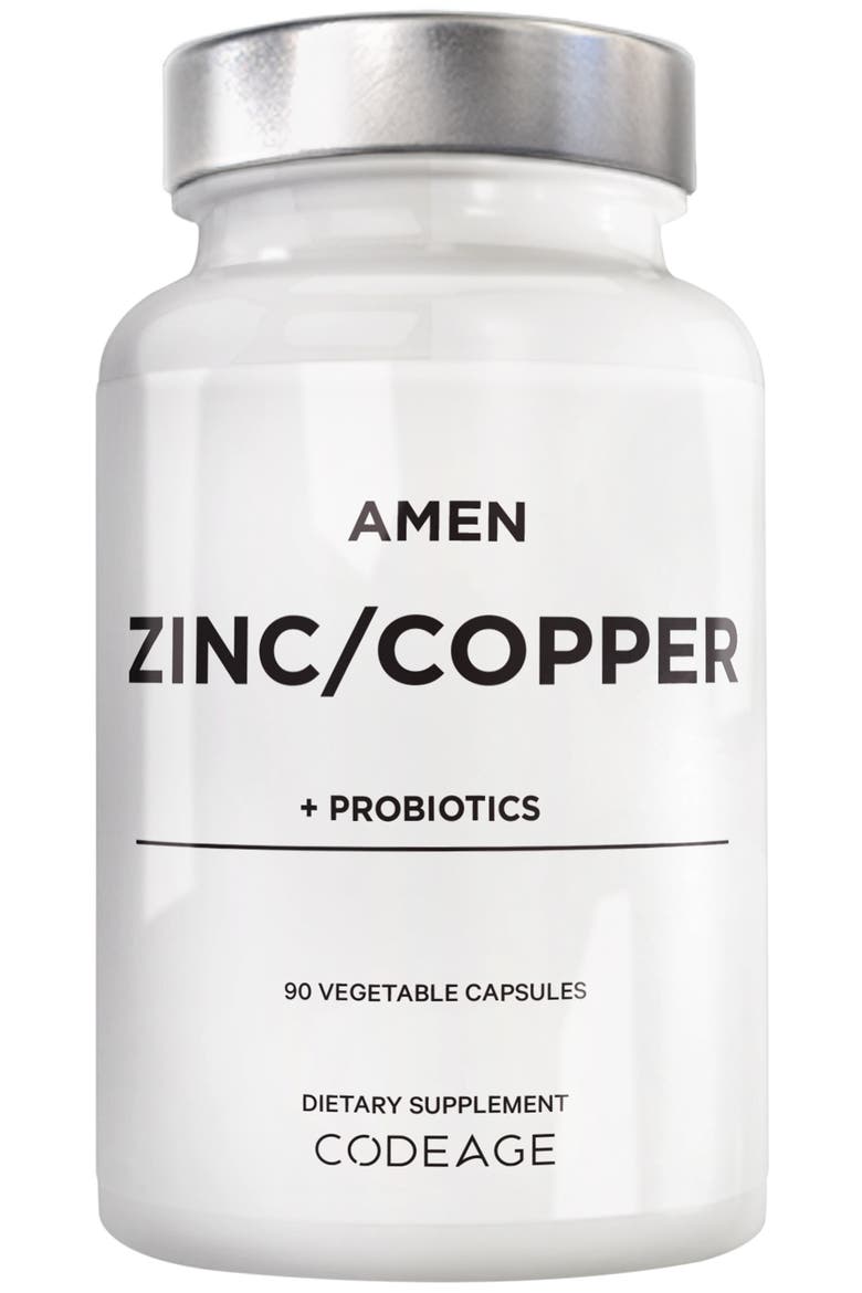 Amen Zinc & Copper Supplement + Probiotics, Main, color, White
