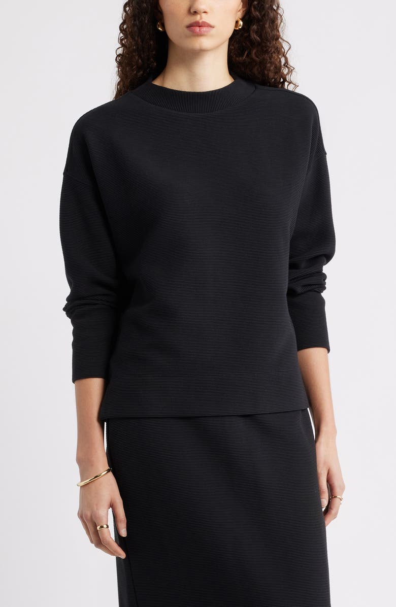Caslon<sup>®</sup> Ottoman Knit Mock Neck Sweatshirt, Main, color, Black