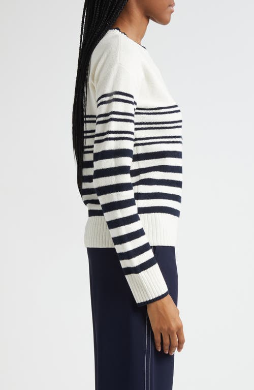 Veronica Beard Rielly Stripe Crewneck Sweater In White