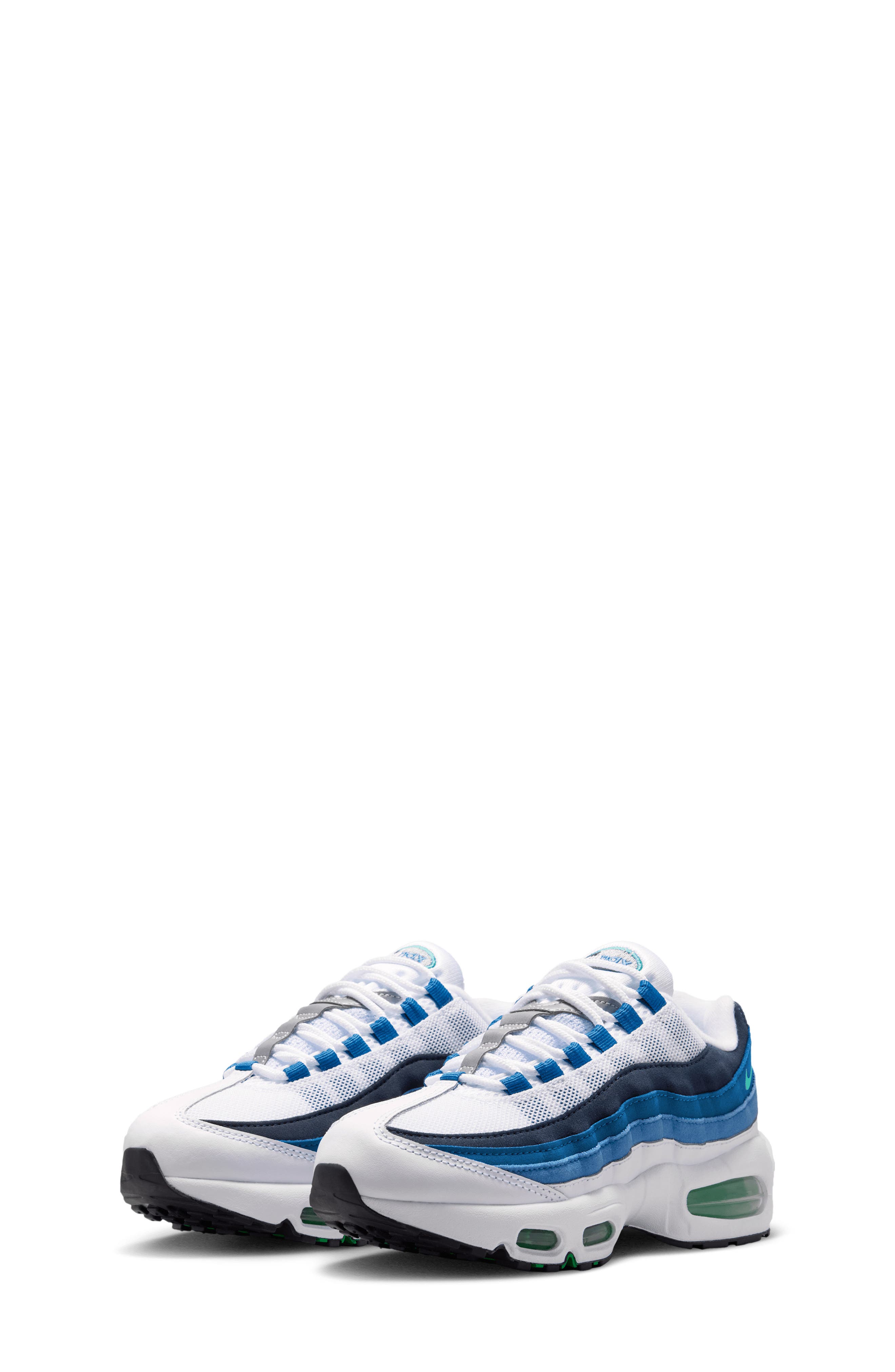 Nike Kids' Air Max 95 Sneaker, Alternate, color, White/ Blue/ Blue/ Green