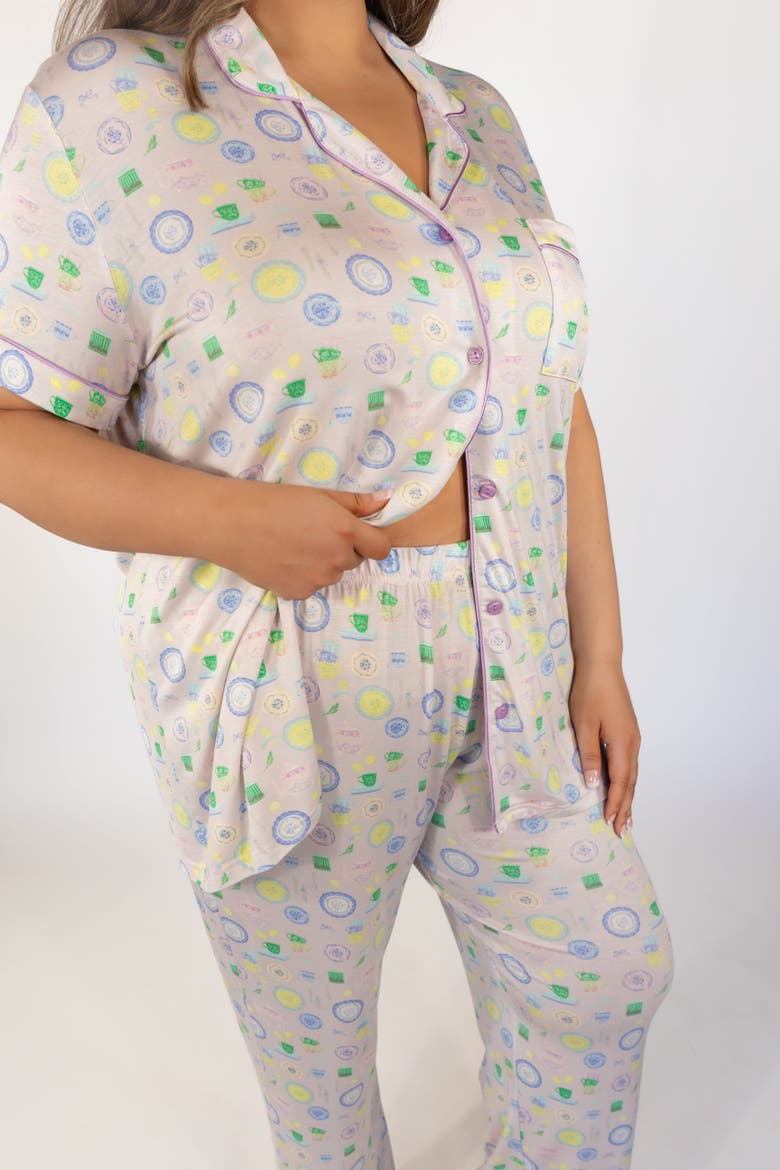 Short Sleeve & Cropped Pant Pajama Set, Alternate, color, Tea Time
