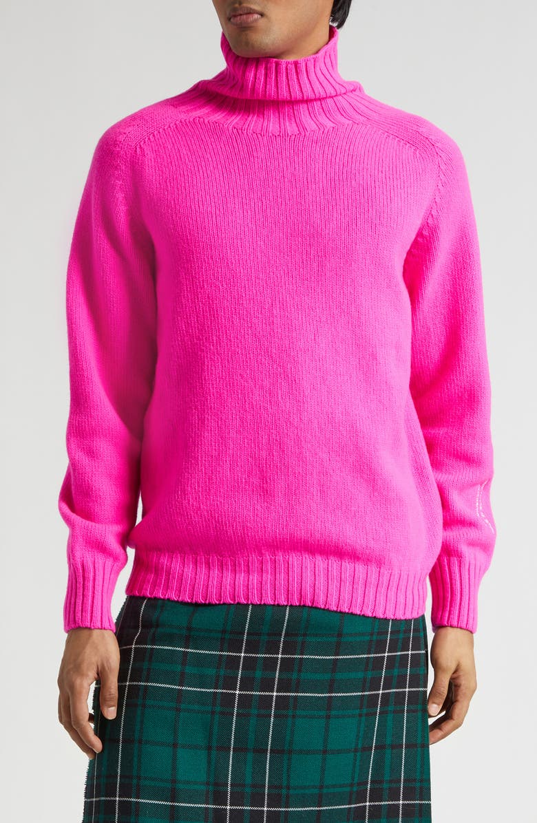 JW Anderson Logo Embroidered Wool Turtleneck Sweater, Main, color, Neon Pink