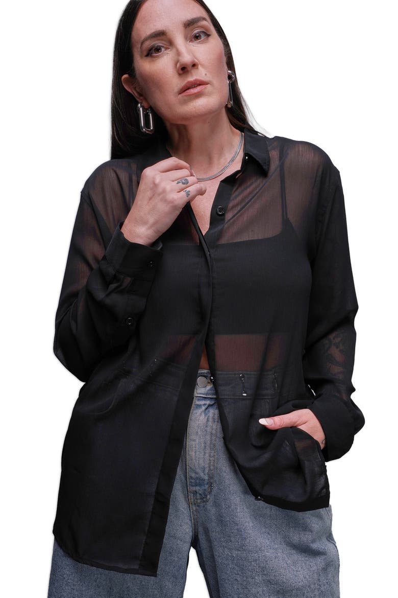 The Empower Long Sleeve Button Up, Main, color, BLACK