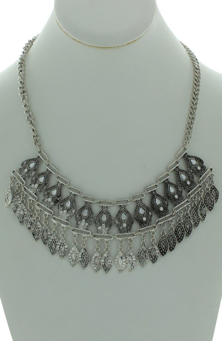 OLIVIA WELLES 14k Gold Plated Detailed Stone and Leaf Bib Necklace, Alternate, color, Metallic Silver