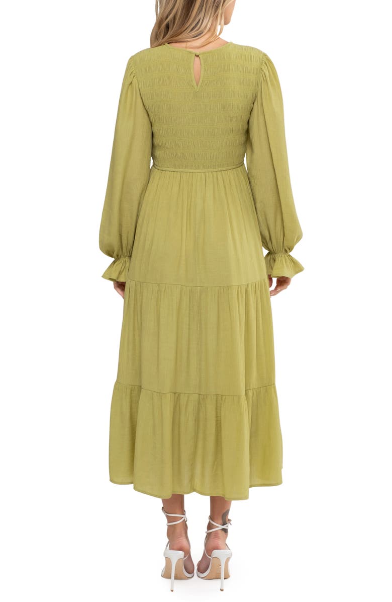 AUGUST SKY Smocked Long Sleeve Tiered Dress, Alternate, color, Kiwi