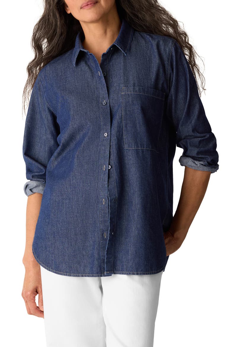 Classic Collar Organic Cotton Denim Button-Up Shirt, Main, color, DARK INDIGO