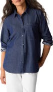 Eileen Fisher Classic Collar Organic Cotton Denim Button-Up Shirt