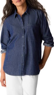 Eileen Fisher Classic Collar Organic Cotton Denim Button-Up Shirt