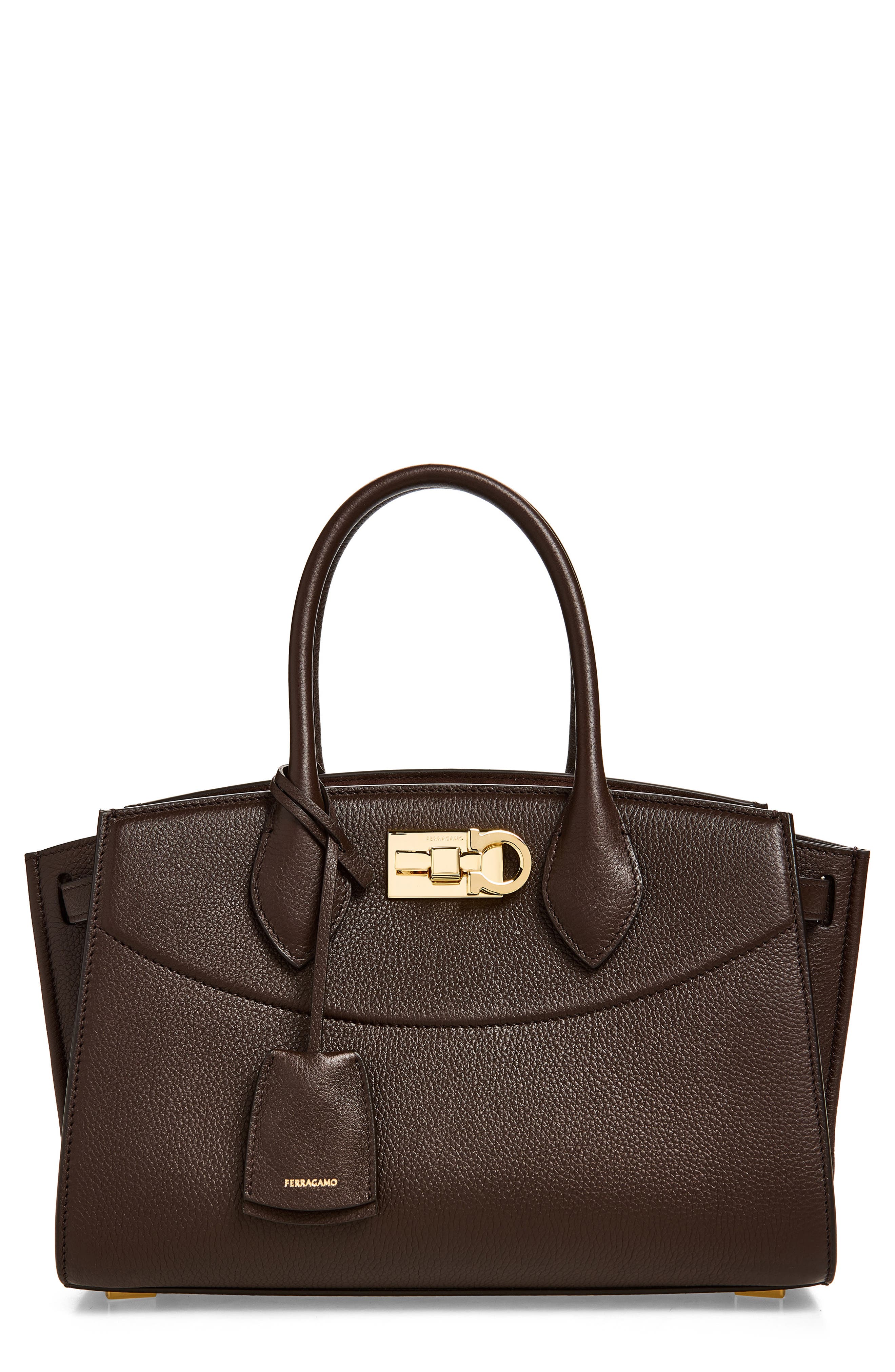 FERRAGAMO Small The Studio Soft Leather Top Handle Bag, Main, color, Testa Di Moro