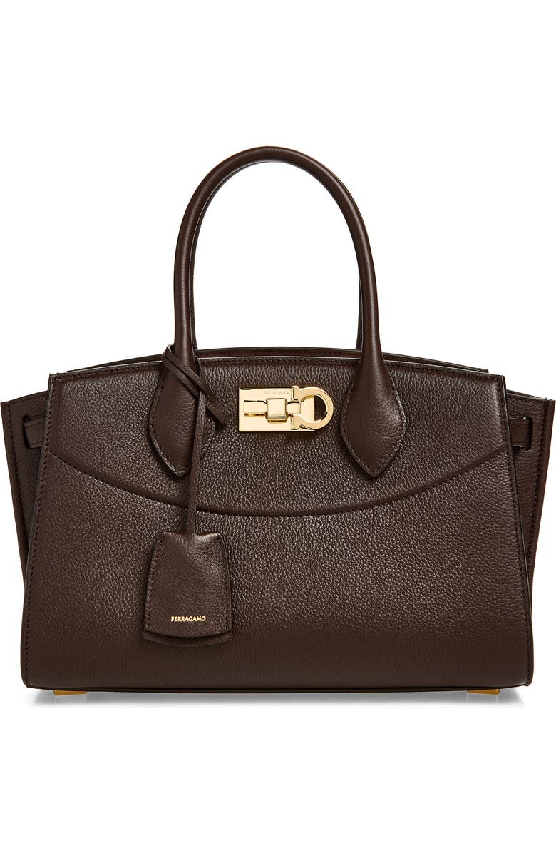 FERRAGAMO Small The Studio Soft Leather Top Handle Bag, Main, color, Testa Di Moro