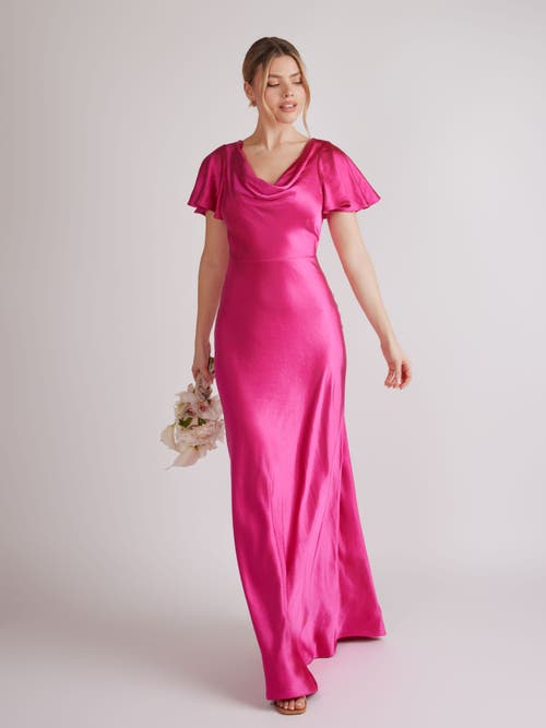 Six Stories Flutter Sleeve Satin Bridesmaid Dress In Animal Print