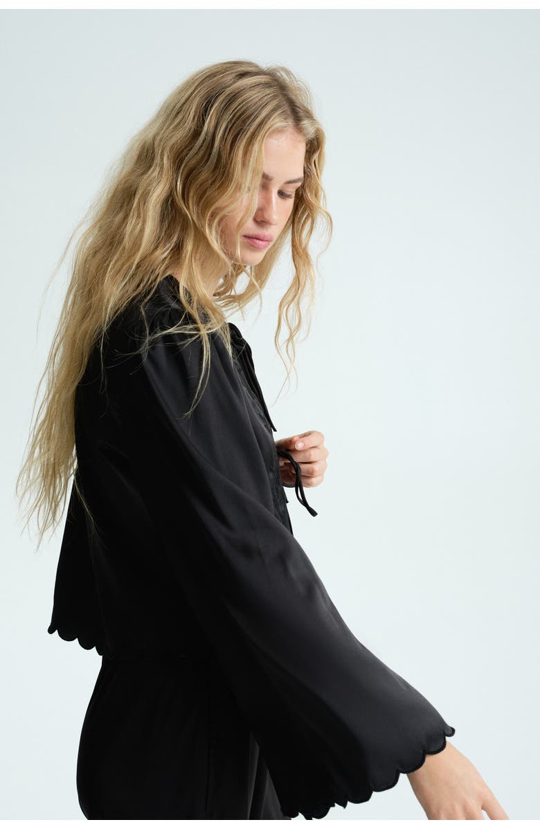 H&M Tie-front satin blouse, Alternate, color, Black
