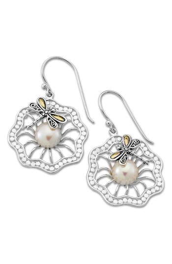 Samuel B. Sterling Silver & 18k Gold Pearl Dragonfly Filigree Drop Earrings In Metallic