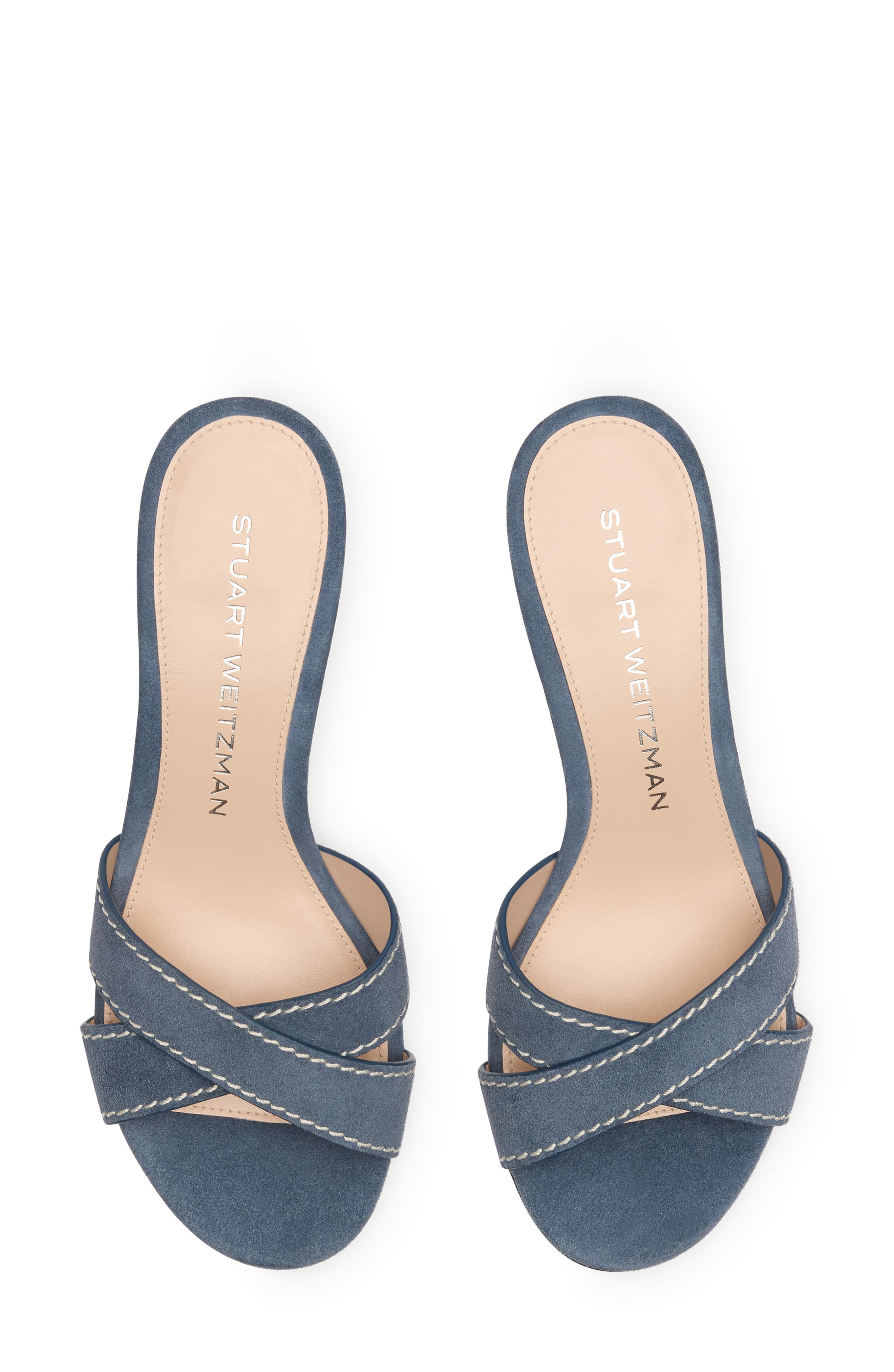 Minimalist Kitten Heel Slide Sandal, Alternate, color, STORMY BLUE/ BLACK