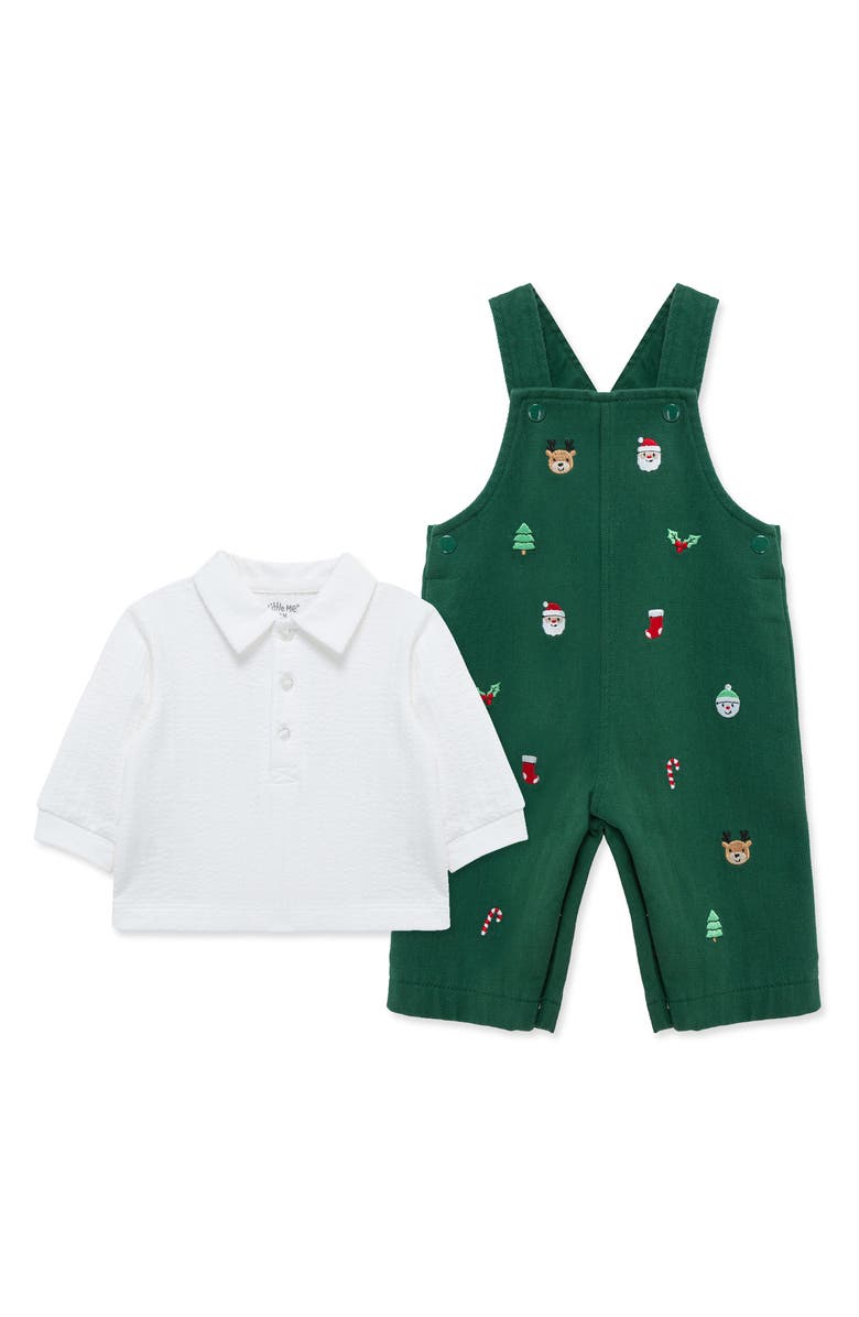 Little Me Merry Top & Overalls Set, Alternate, color, Green