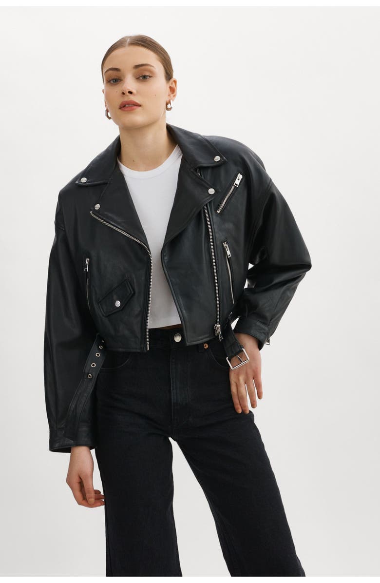 LAMARQUE DYLAN | 80's Leather Biker Jacket, Main, color, Black
