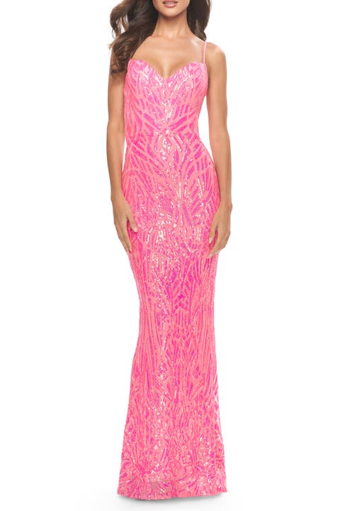 Gorgeous Print Sequin Dress with Lace Up Back