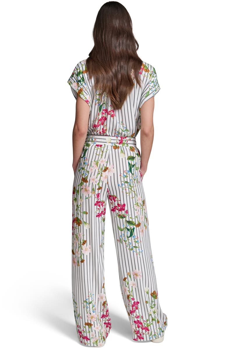 KARL LAGERFELD PARIS Stripe Flower Print Wide Leg Pants, Alternate, color, 