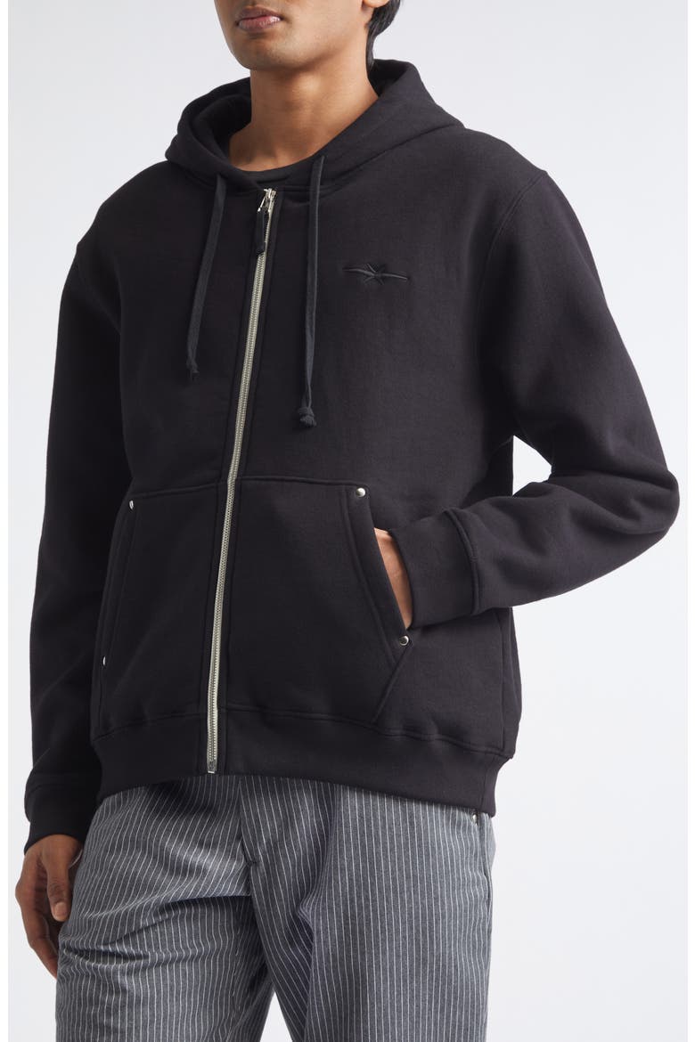 Stud Cotton Blend Fleece Zip Hoodie, Alternate, color, TRUE BLACK