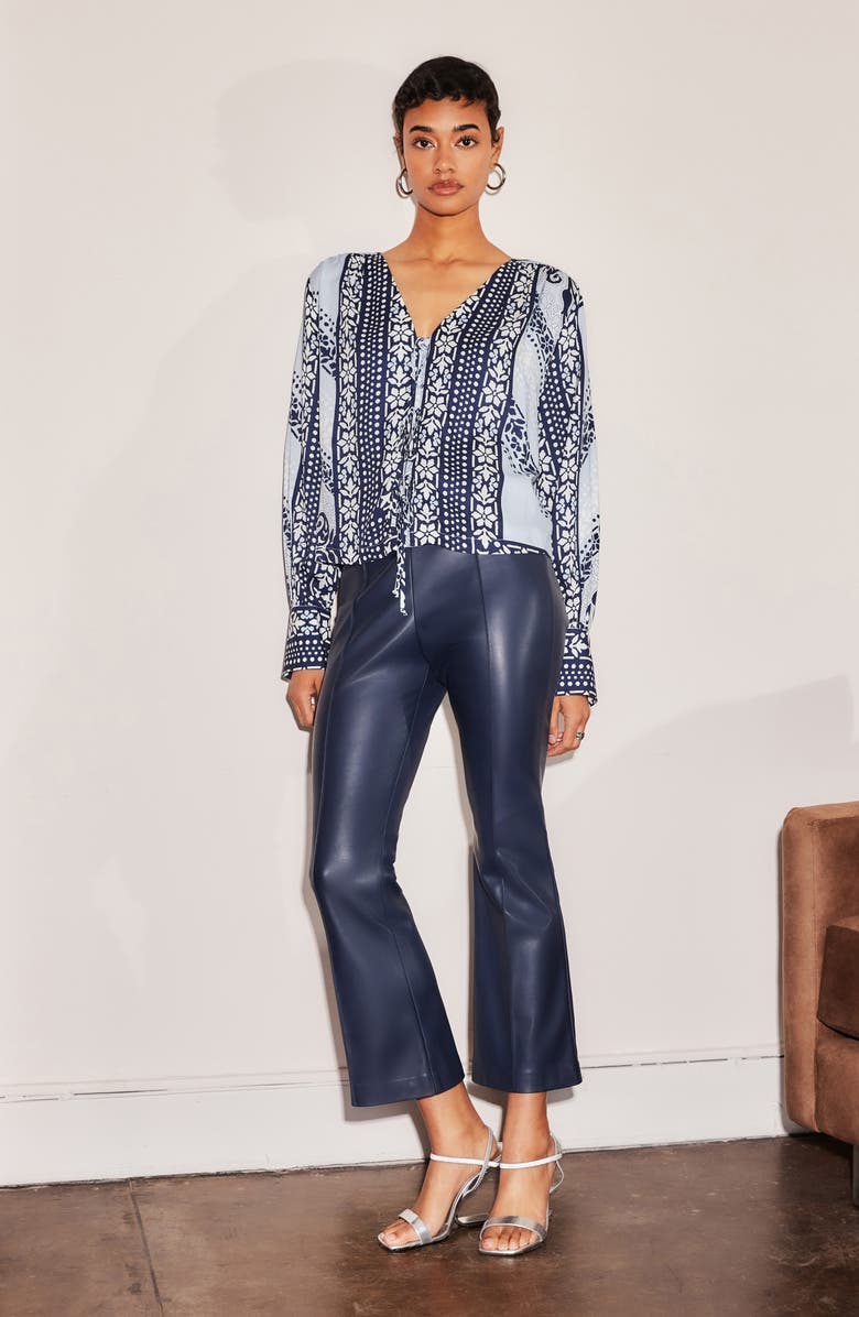 FIFTEEN TWENTY Sigourney Crop Flare Faux Leather Pants, Alternate, color, Navy