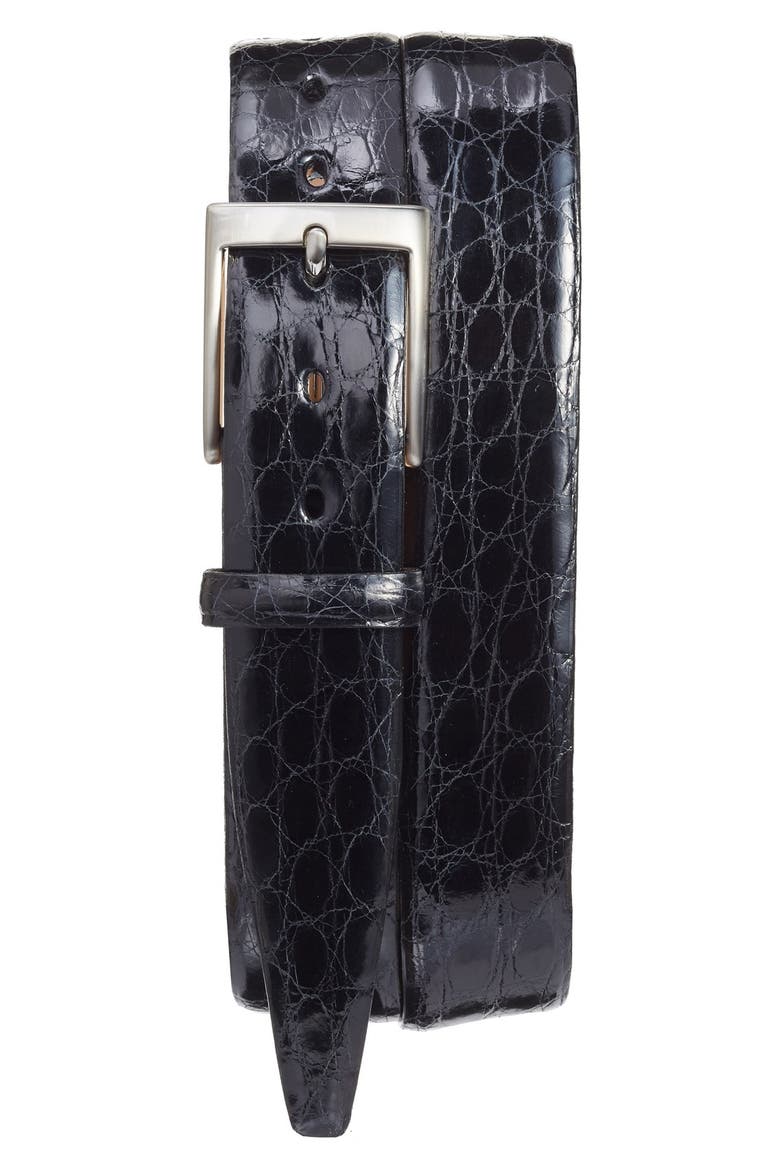 Caiman Alligator Leather Belt, Main, color, BLACK