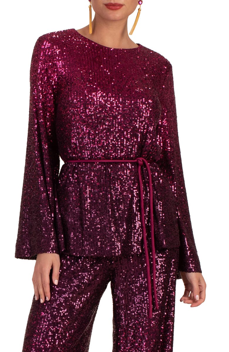 Trina Turk West Sequin Top, Main, color, Festive Fuchsia/ Plum