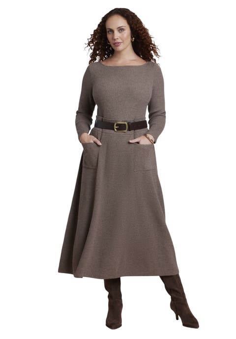 Belted Ribbed Sweater Maxi Dress (plus)