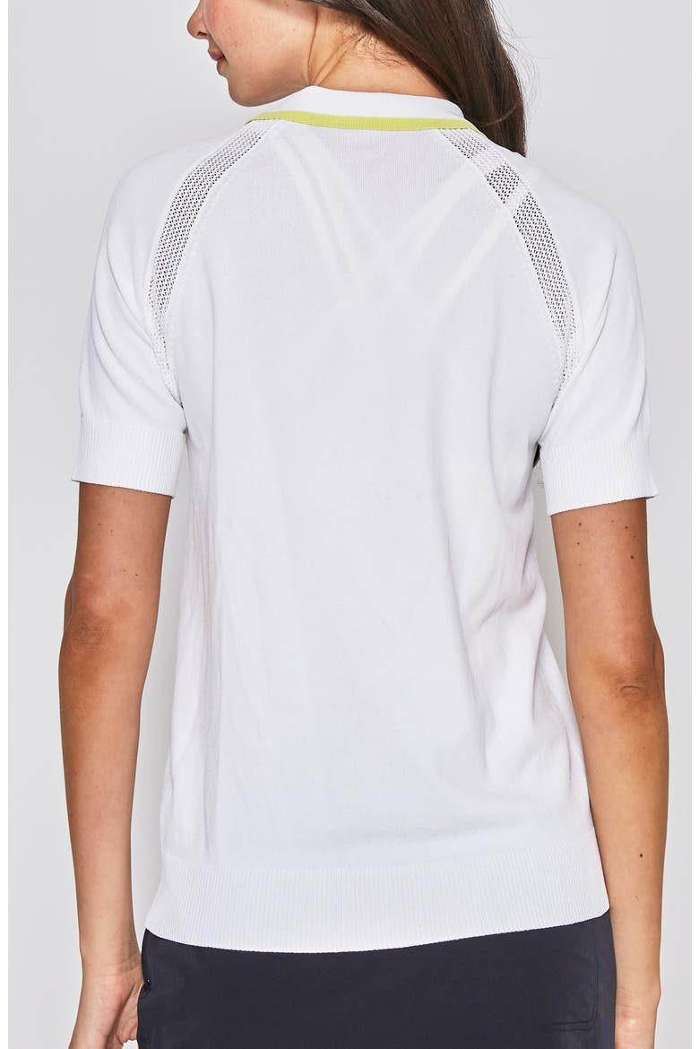ZIP FRONT KNIT POLO, Alternate, color, WHITE/ YELLOW/ NAVY