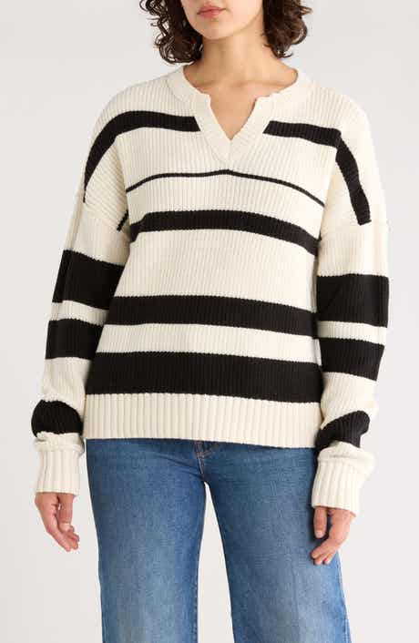 Lucky Brand Notch Neck Cotton Blend Sweater