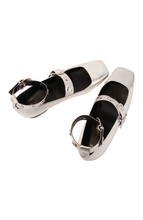 Maje Metallic Leather Mary Janes In Silver