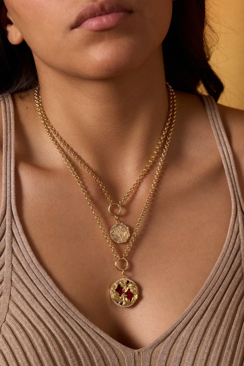 14K Gold Gemini Diamond Bead Zodiac Medallion, Alternate, color, Yellow Gold