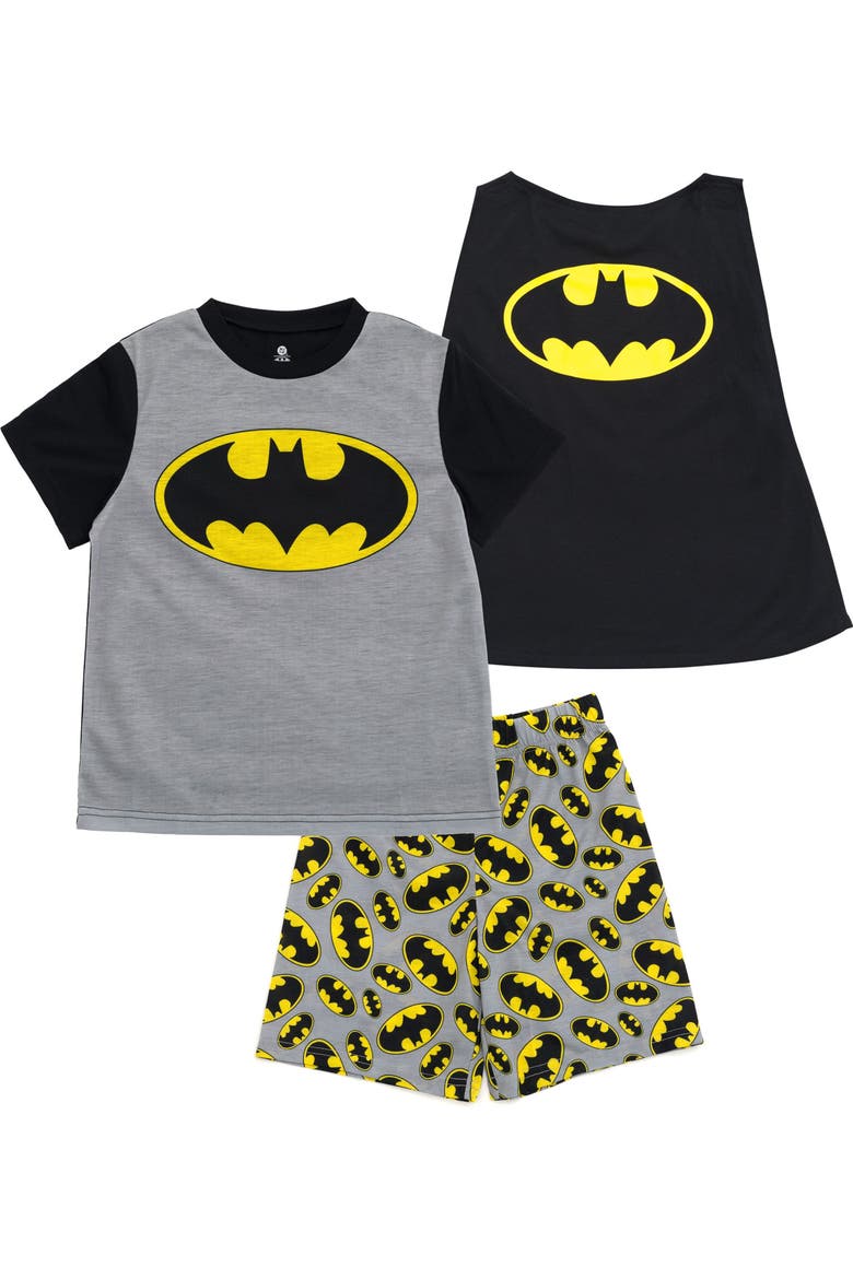Justice League Batman Pajama Shirt and Shorts Set with Cape, Main, color, Heather Grey Batman