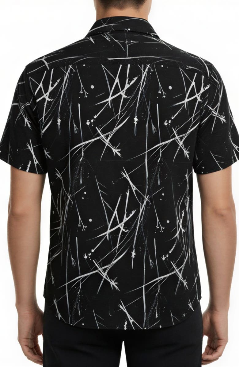 Report Collection Abstract Print Stretch Camp Shirt, Alternate, color, Black