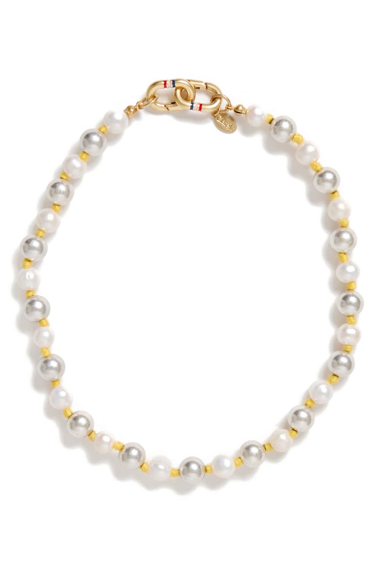 Bead & Faux Pearl Statement Necklace, Main, color, SILVER CREAM