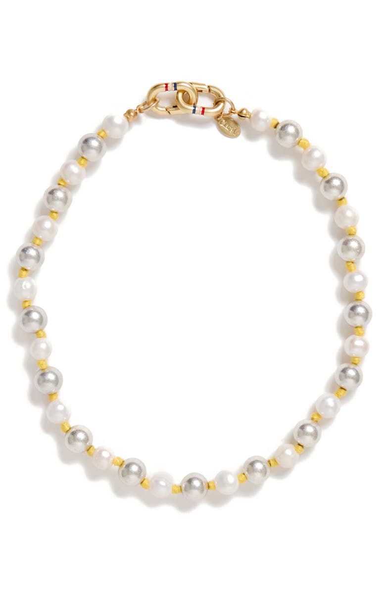 Clare V. Bead & Faux Pearl Statement Necklace, Main, color, Silver Cream